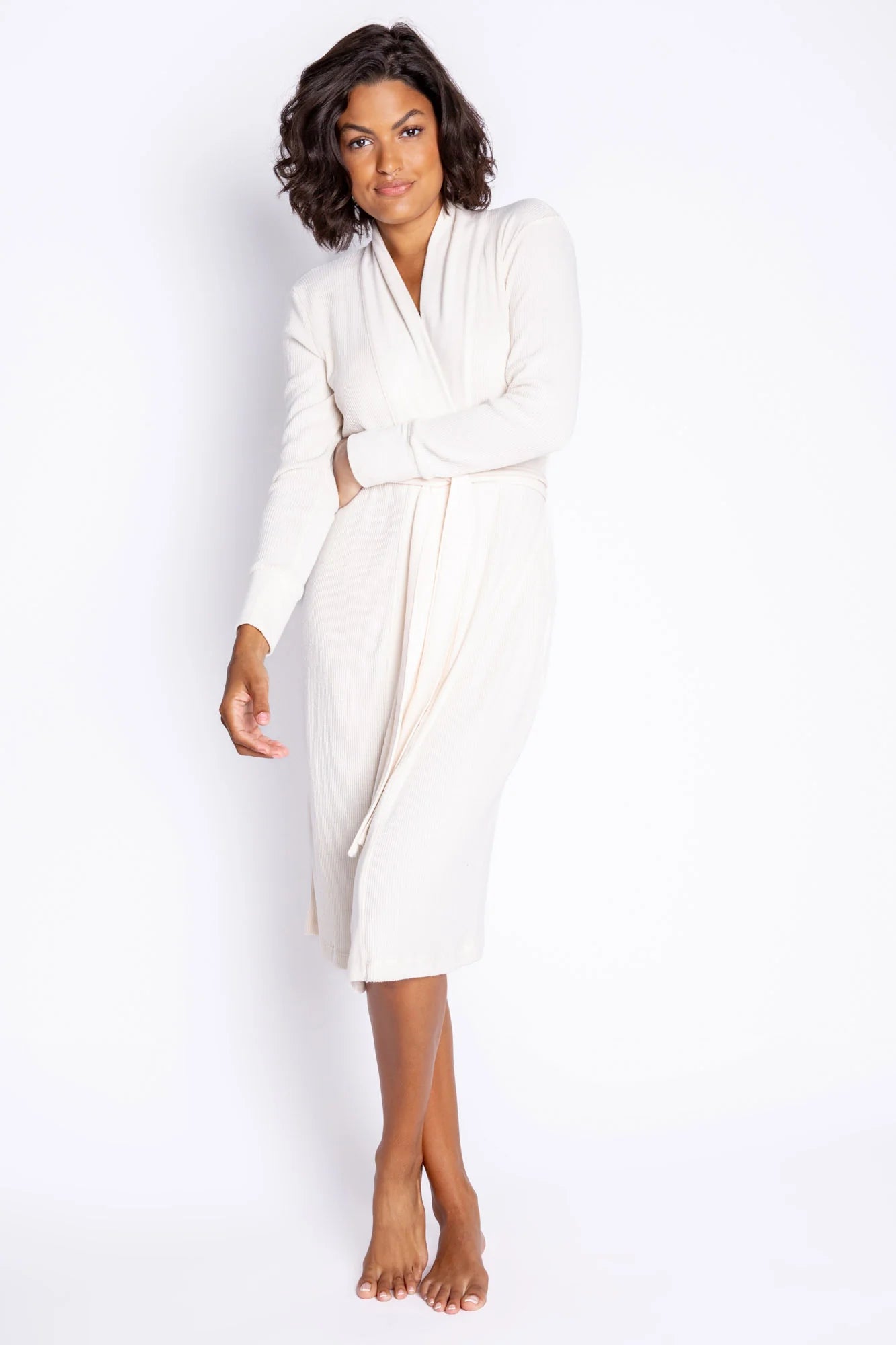 Holiday Luxe Life Stone (Ivory) Robe - Ribbed Long Sleeves