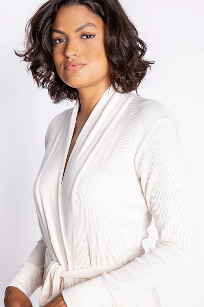 Holiday Luxe Life Stone (Ivory) Robe - Ribbed Long Sleeves